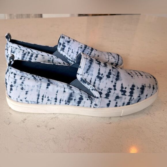 Blue and white tie dye print slip on sneakers - Picture 1 of 7
